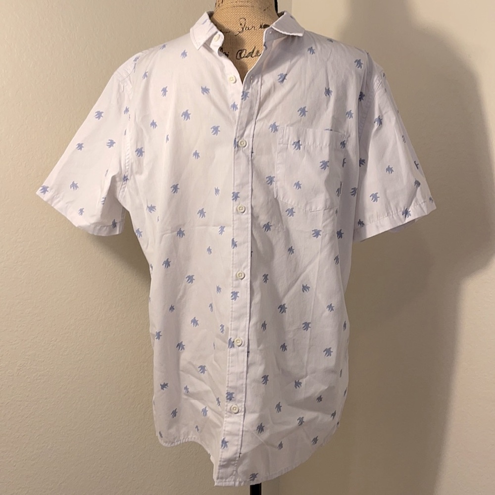 Quicksilver Palm Print Short Sleeve Button Down C… - image 1